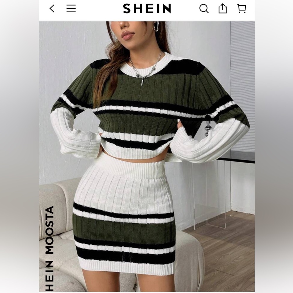 Green and White2 Piece Striped Sweater And Mini